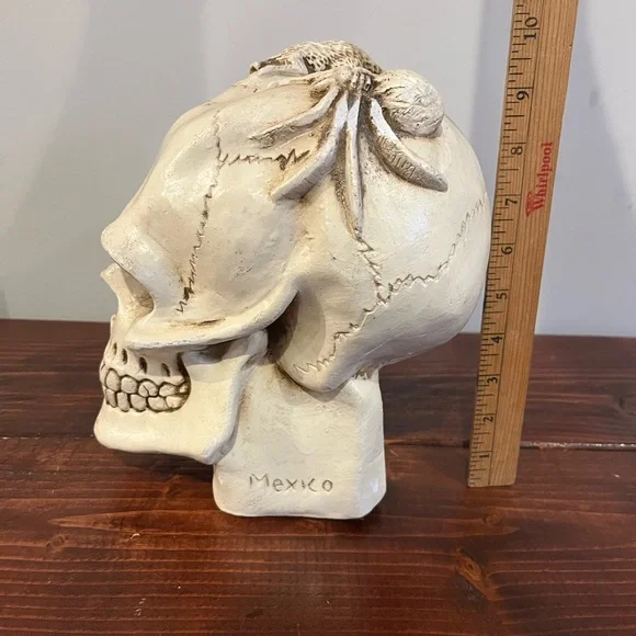 Vintage Retro Chalkware Skull Coin Piggy Bank Mexico Halloween Rat Spider